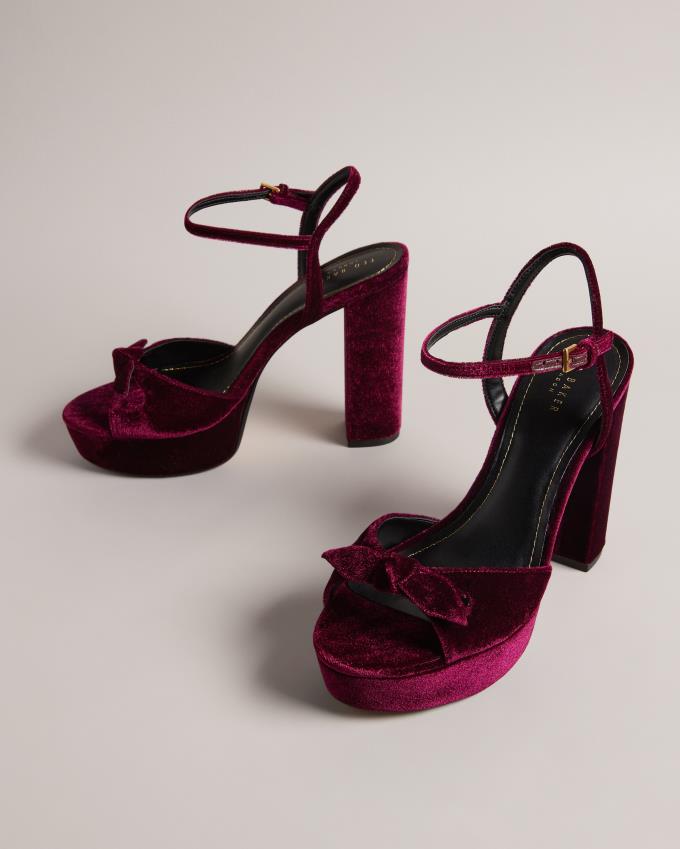 Sandale Ted Baker Velvet Bow Platform Heeled Bordeaux Femme | LFI-15024655